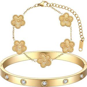 Gold Plated Clover Bracelet Women Lucky Link Jewelry Gift Trendy Value
